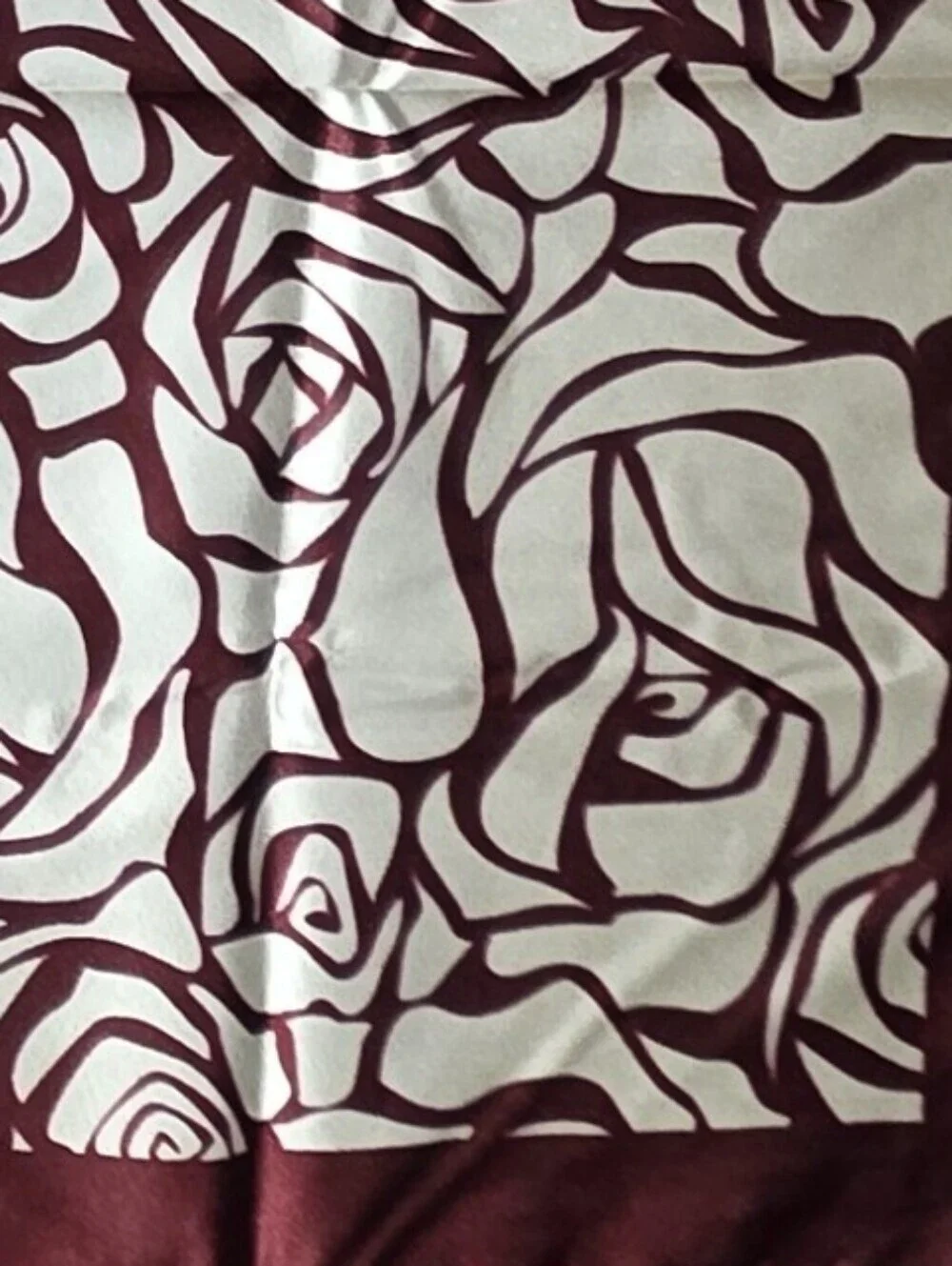 NWT Burgundy Abstract Floral Rose Print Satin Square Scarf Head Wrap 35
